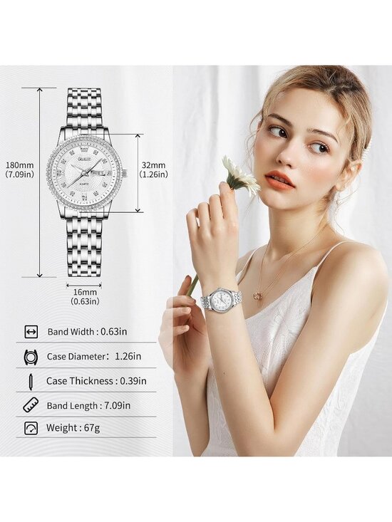 Women\'s Silver Stainless Steel Luxury Elegant Dress Quartz Analog Wrist Watch main image 5